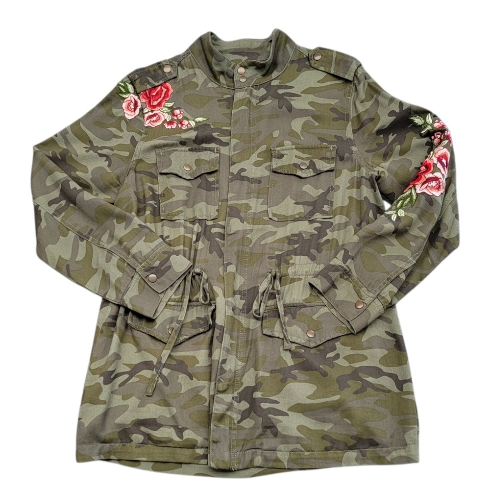 Knox Rose Camo Utility Jacket Embroidered Floral Boho Festival Womens Size XL - Picture 3 of 13